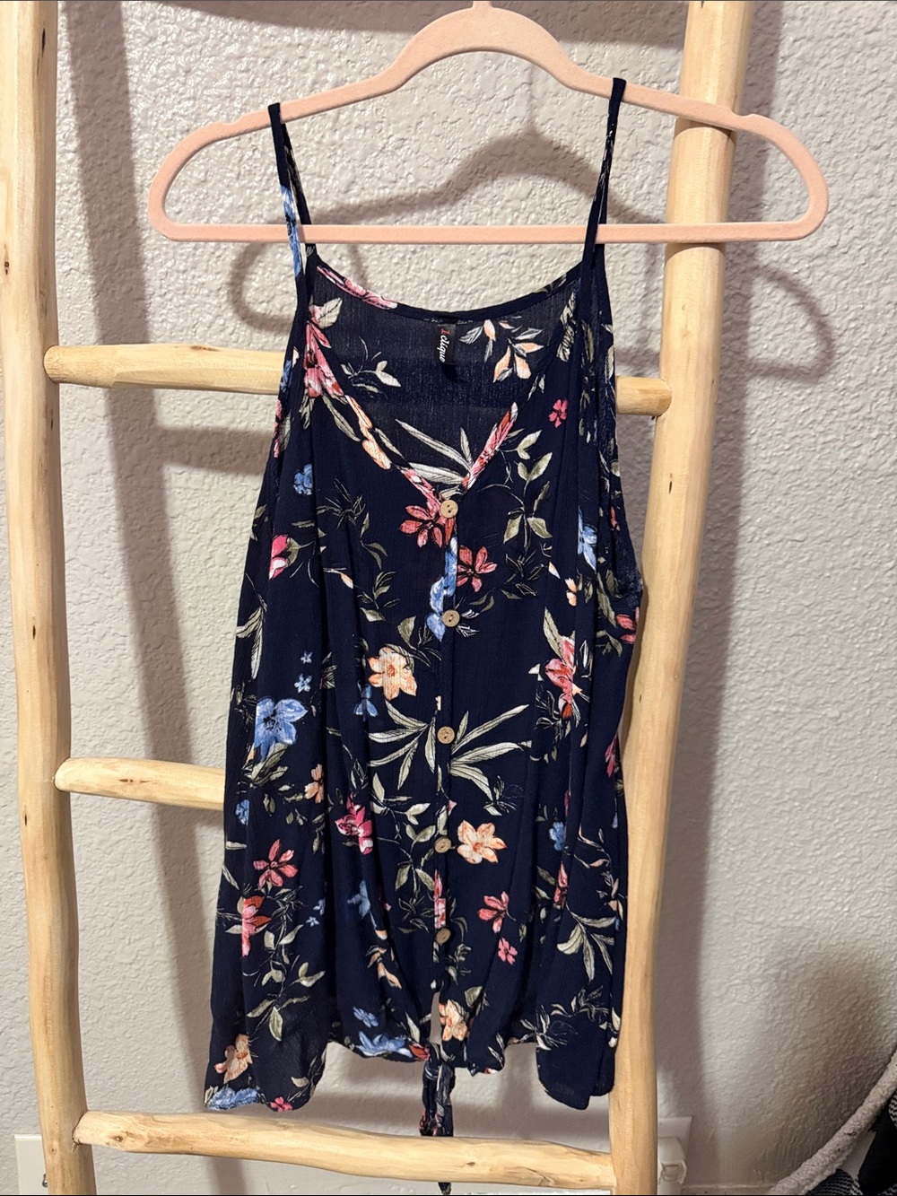 Floral Tie-Hem Navy Tank Top